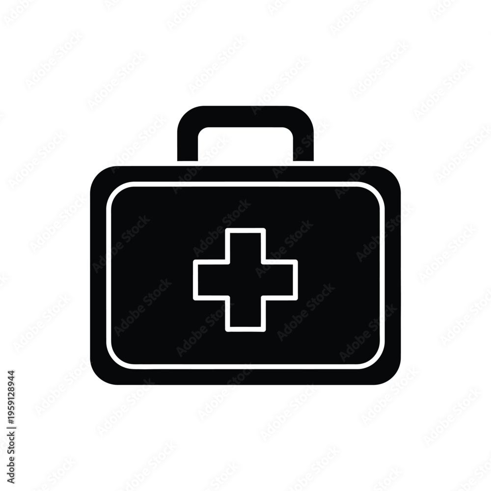 Obraz premium Black and white medical first aid kit with cross symbol