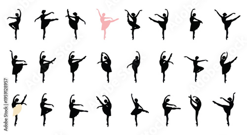 Ballet Dancer Silhouettes Collection - Graceful Poses on White Background