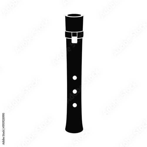 Black silhouette of a woodwind instrument with holes and mouthpiece