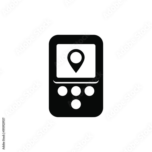 Black and white of a smartphone with g p s location pin