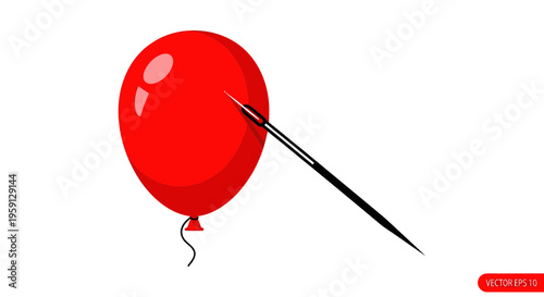 Red Balloon Popping Needle Isolated White Background