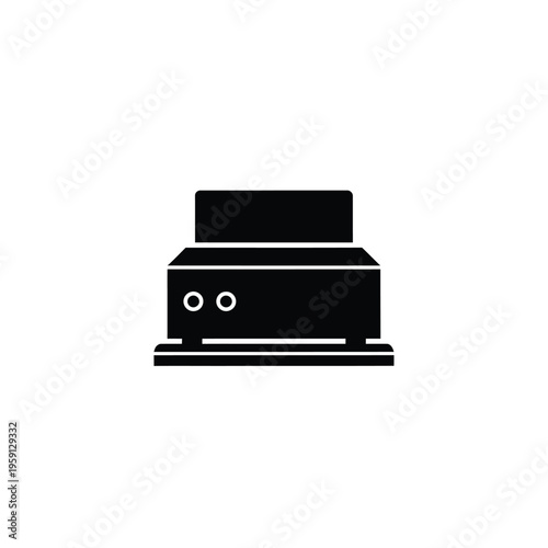 Black silhouette of printer on white background