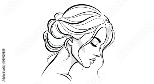 Black and white illustration of a woman with her hair in a bun