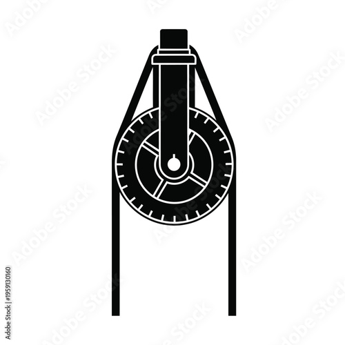 Black and white pulley system with wheel and cables