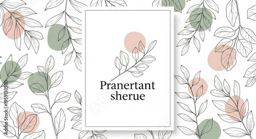 Floral pattern with leaves and text on white background for design