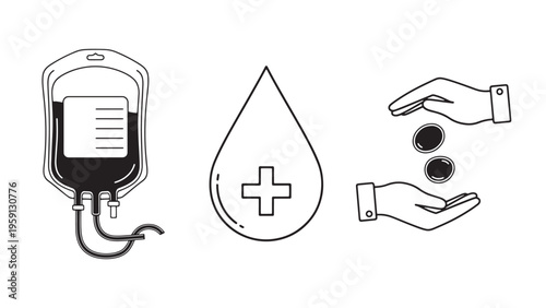 Blood Transfusion Bag with Medical Symbols for Donation Treatment and Clinical Healthcare Support Vector Illustration