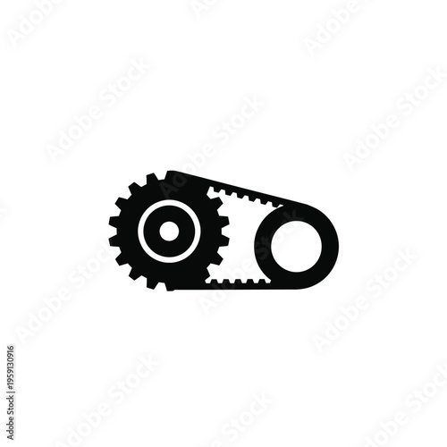 Black and white of gears and chain link mechanism