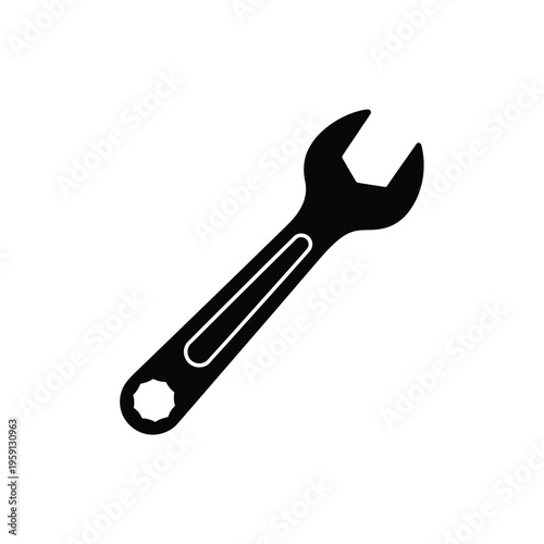 Black and white of a wrench tool repair