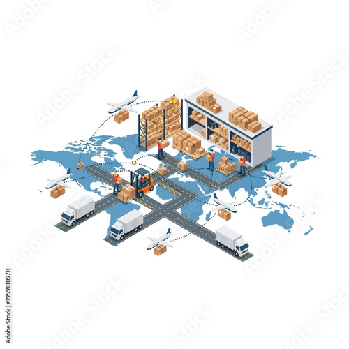 Wallpaper Mural Global Logistics and Supply Chain Management with Warehouse and Transportation Network. Torontodigital.ca