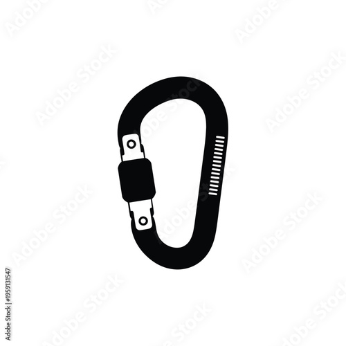 Black carabiner clip with silver locking mechanism and ridged texture