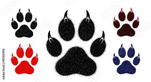 Colorful Animal Paw Prints Set - Wolf, Dog, Bear Tracks