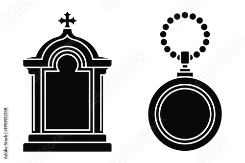 Religious icons: tombstone and rosary set