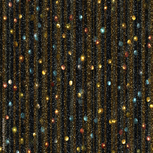 Glittering gold and multicolor bokeh lights create glamorous and festive background with vertical sparkling stripes, perfect for celebration or holiday design projects