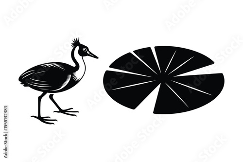 Canvastavla Bird silhouette and lily pad outline
