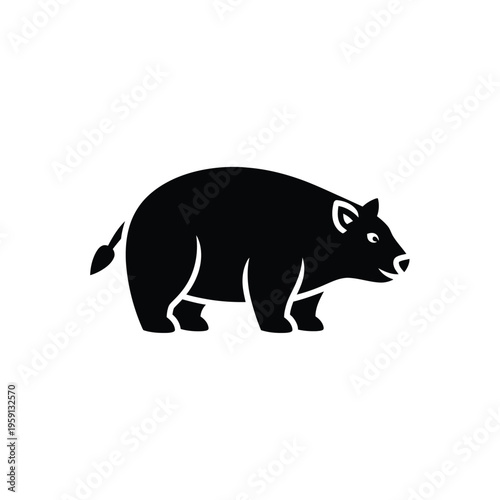 Black silhouette of a stylized bear walking sideways