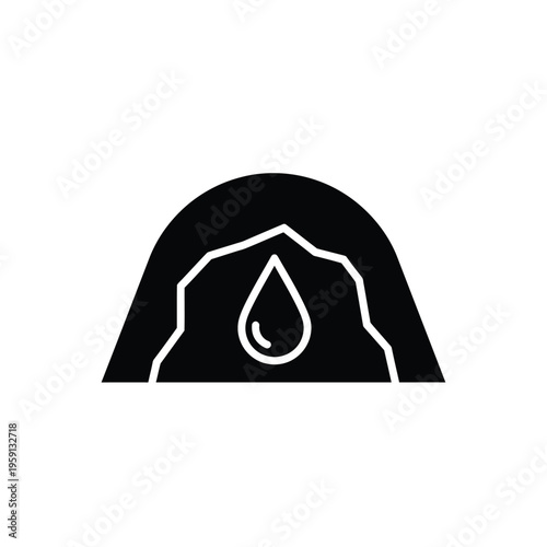 Black silhouette of a mountain with a white water droplet in the center