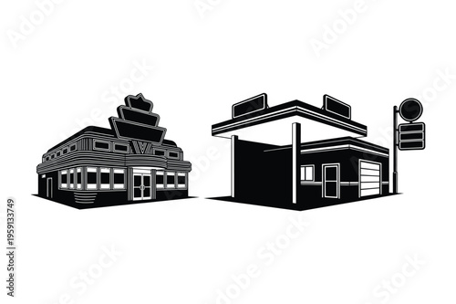 Building and gas station silhouettes