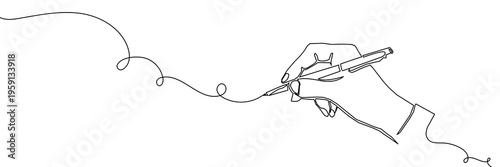 Fotografía Continuous one line pen hand pencil write one art icon book journal sketch