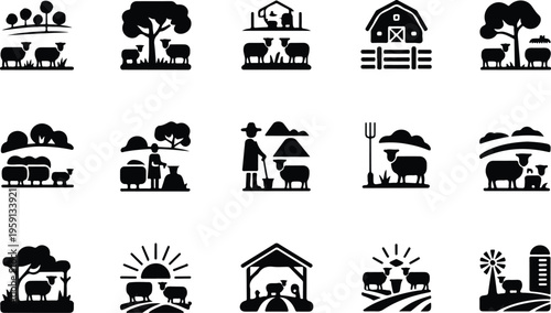Sheep Silhouette Icon Collection Set