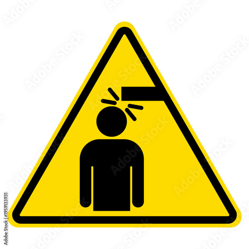 Low clearance warning sign for industrial safety and head injury hazard