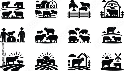 Sheep Silhouette Icon Collection Set