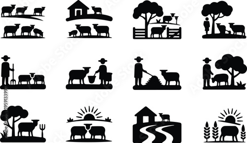 Sheep Silhouette Icon Collection Set