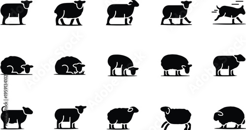 Sheep Silhouette Icon Collection Set