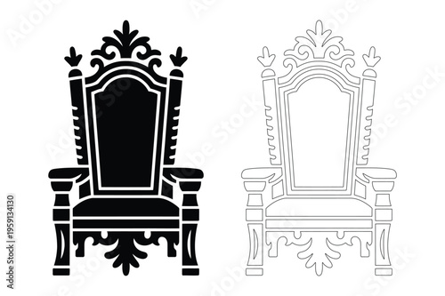 Ornate throne chair silhouette, royal seating icon