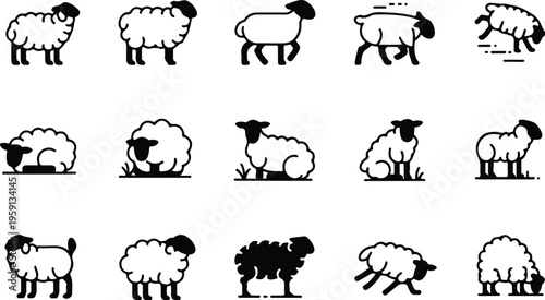 Sheep Silhouette Icon Collection Set