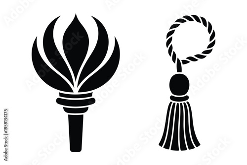 Torch and tassel silhouettes, symbols of victory and achievement