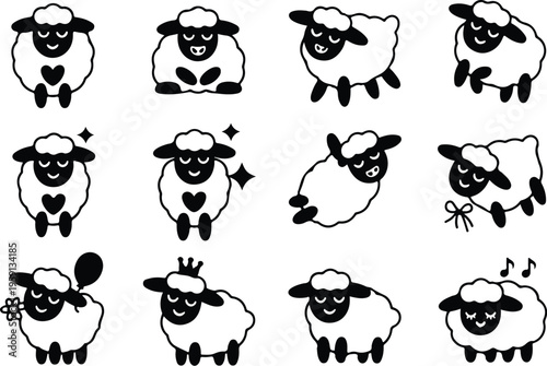 Sheep Silhouette Icon Collection Set