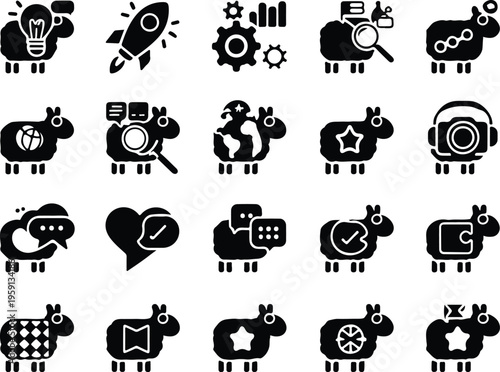 Sheep Silhouette Icon Collection Set