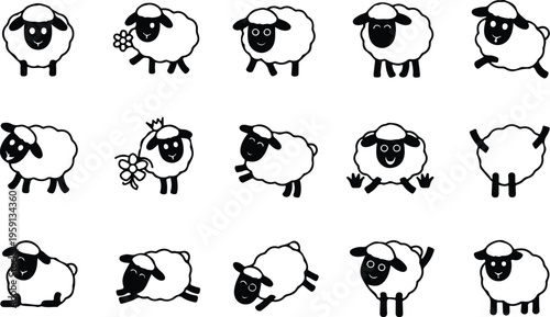 Sheep Silhouette Icon Collection Set