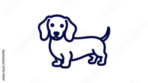 A minimalist linear drawing of a cute dachshund dog showing the breed's signature long body shape Vector