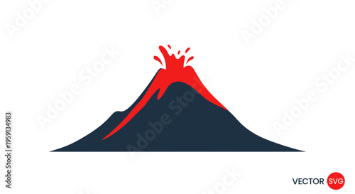 Stylized Volcano Eruption Icon: Red Lava, Dark Mountain, White Background