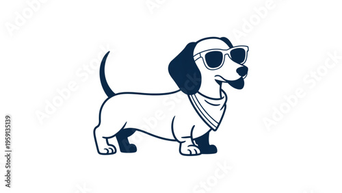 A cool dachshund dog character wearing stylish sunglasses and a patterned neckerchief bandana Vector