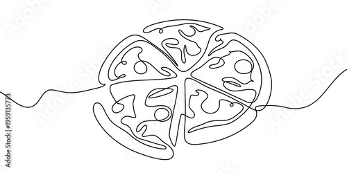 Cuadro en lienzo Illustration pizza vector slice icon cheese food hand drawn background sketch