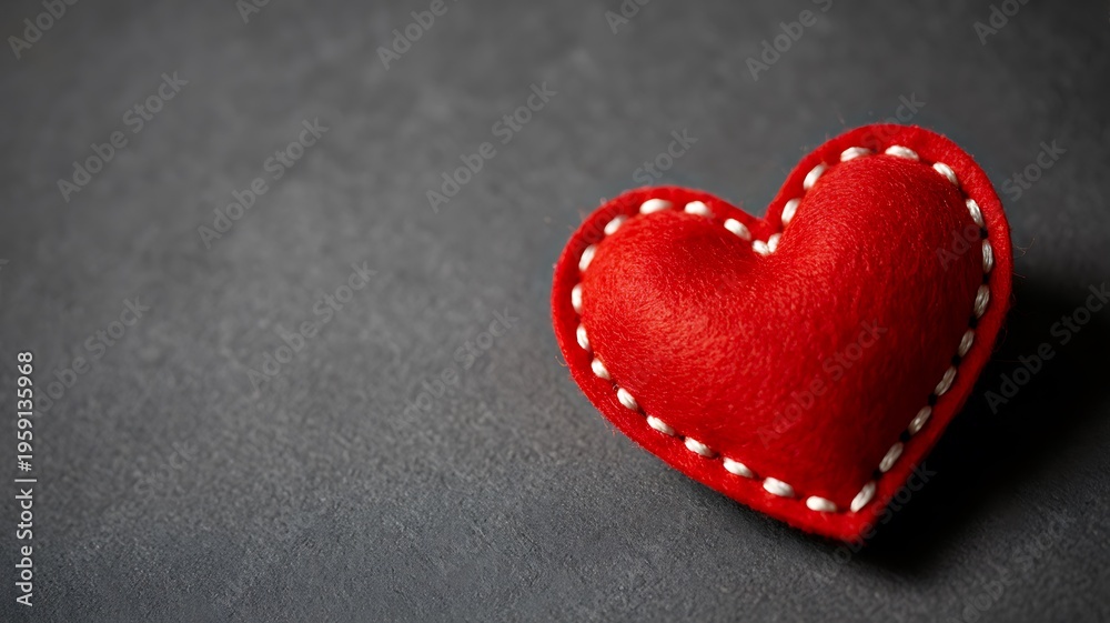 Obraz premium Red fabric heart symbol on dark background love and emotion concept