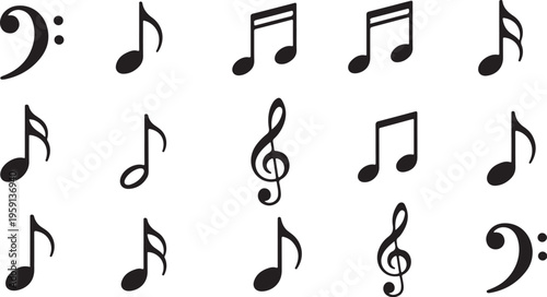 Musical notes and symbols on a white background pattern