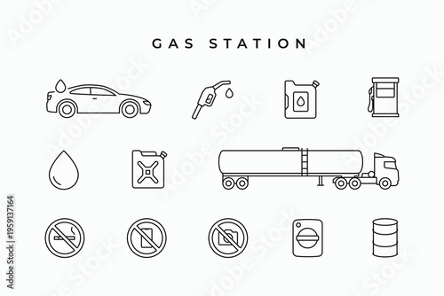 Gas station linear icons set. Collections of gas station symbol logo icon. Editable stroke