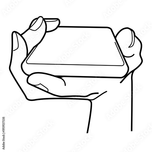手の表現 スマートフォンを持つ手 モノクロ線画 ベクターイラスト