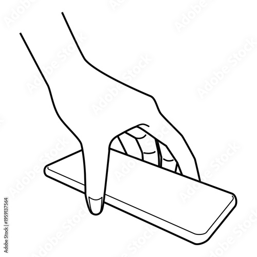 手の表現 スマートフォンを持つ手 モノクロ線画 ベクターイラスト