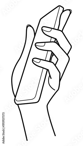 手の表現 スマートフォンを持つ手 モノクロ線画 ベクターイラスト