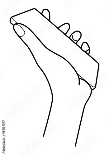 手の表現 スマートフォンを持つ手 モノクロ線画 ベクターイラスト