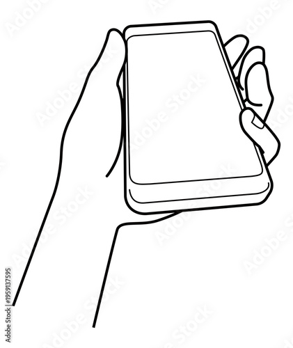 手の表現 スマートフォンを持つ手 モノクロ線画 ベクターイラスト