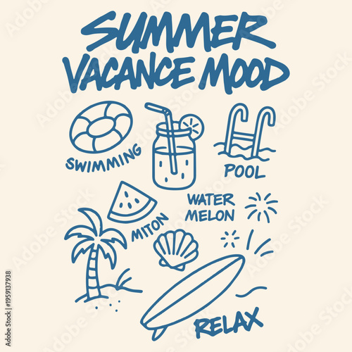 Summer vacation mood illustrated with swimming pool and melon