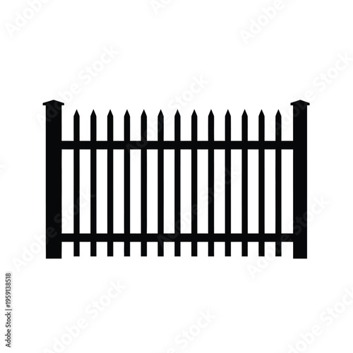 Black metal picket fence with pointed tips and evenly spaced vertical bars