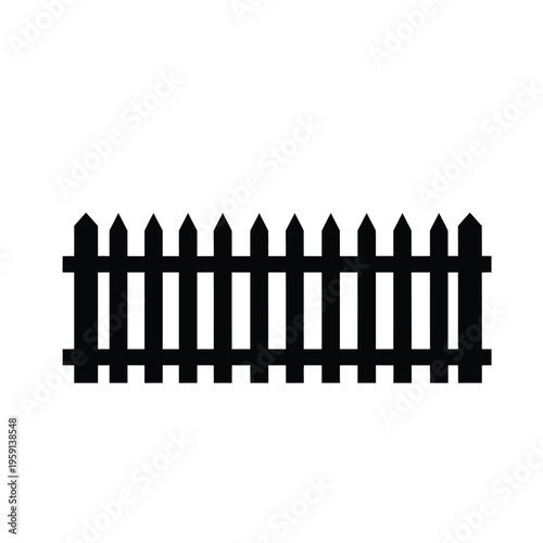 Black silhouette of a wooden picket fence on a white background