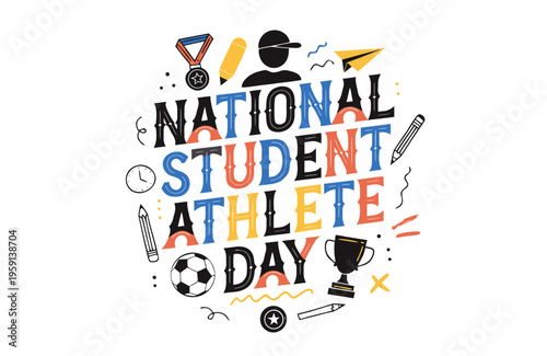 Young Student Athlete Vector Illustration, Fitness and Academic Achievement Concept