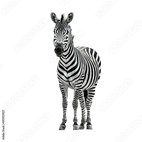 Professional Black and White Zebra Standing Isolated on White Background Image